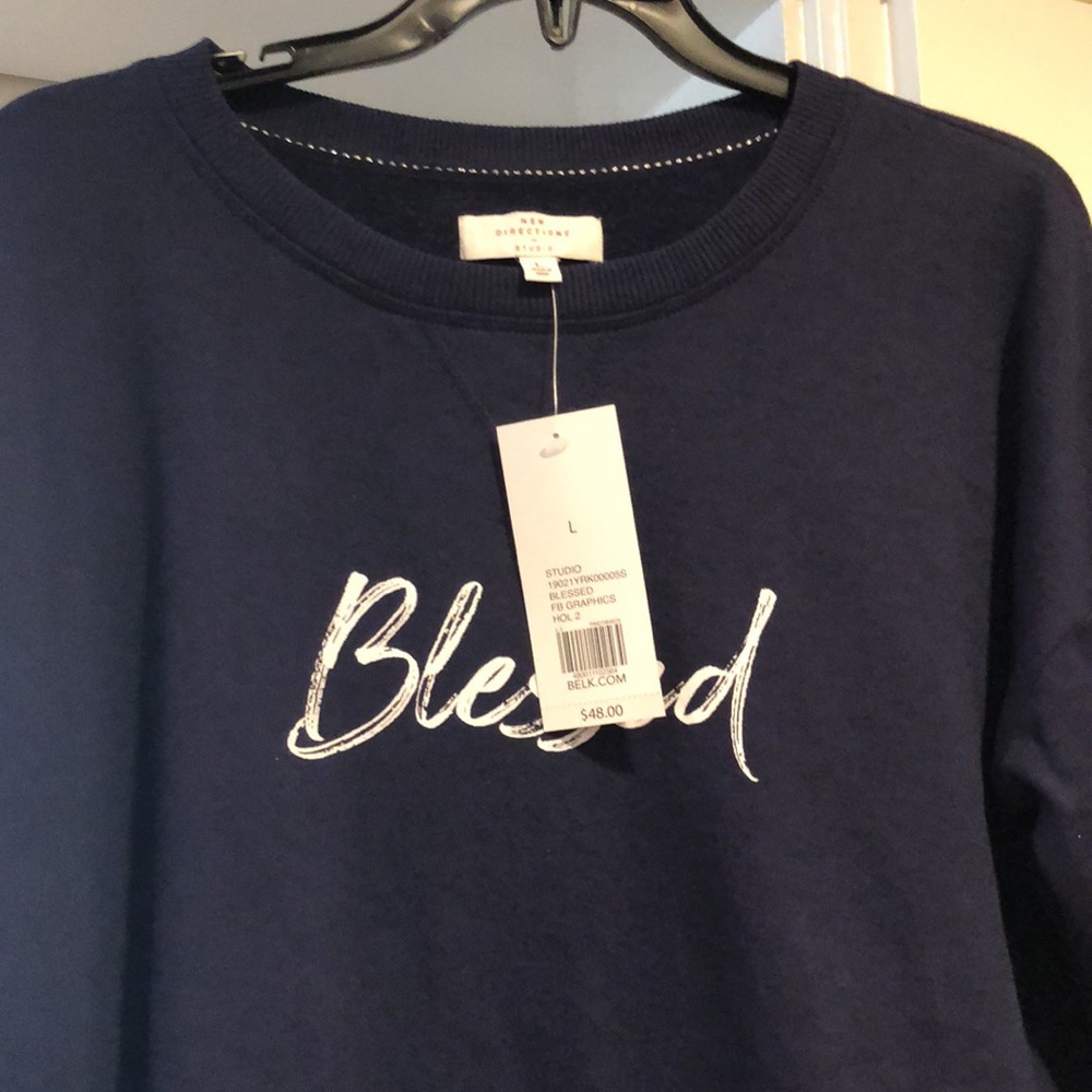 Blessed Navy Sweatshirt By New Directions Studio. New - Picture 13 of 13